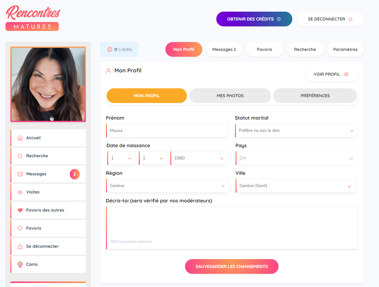 Rencontres Matures Mon profil